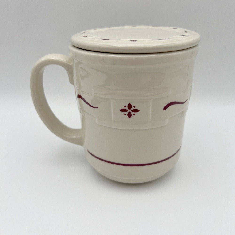Longaberger Woven Traditions Paprika Red Pottery Mug with Lid Coaster USA Made